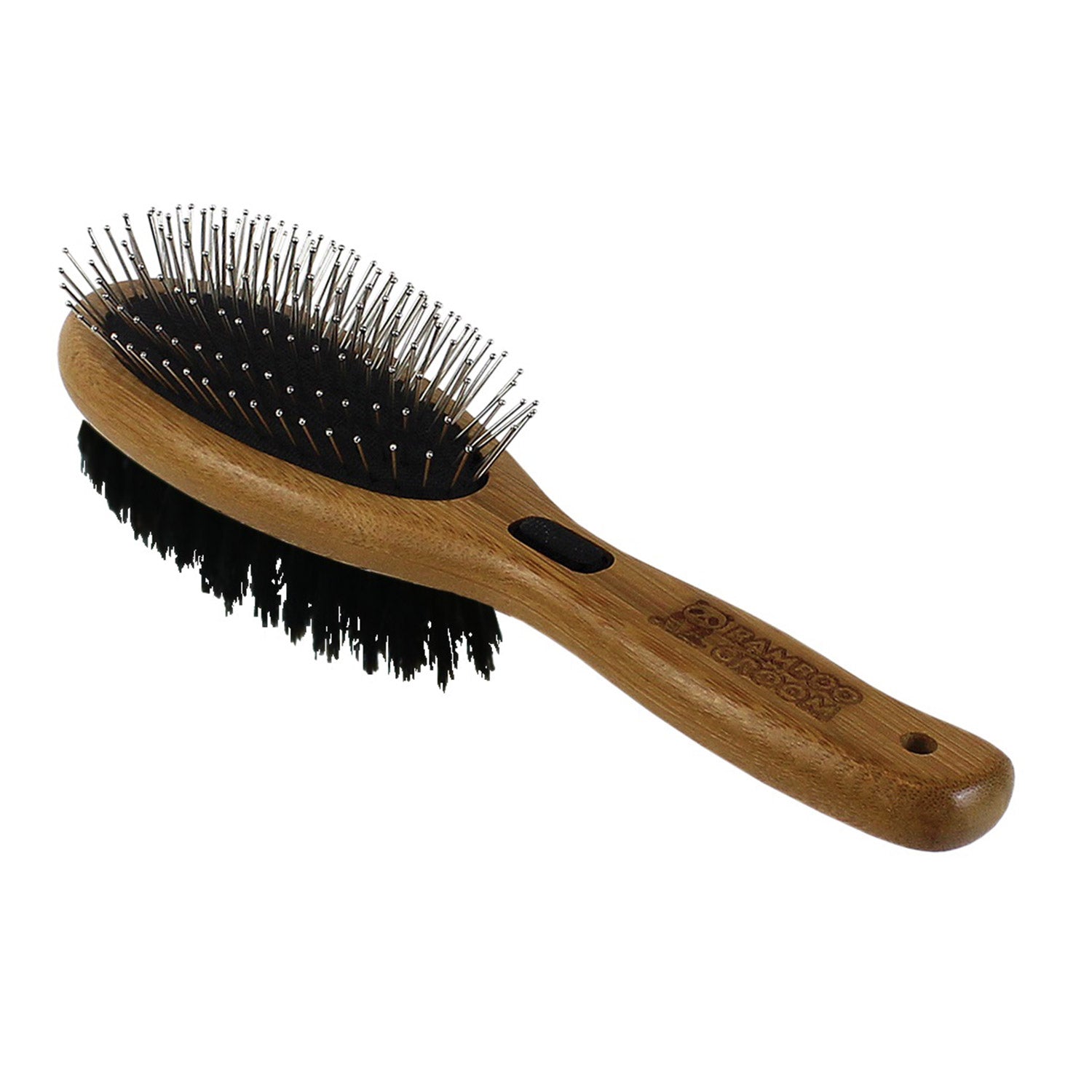 Bamboo Groom Combo Brush with Bristles & Stainless Steel Pins - Large
