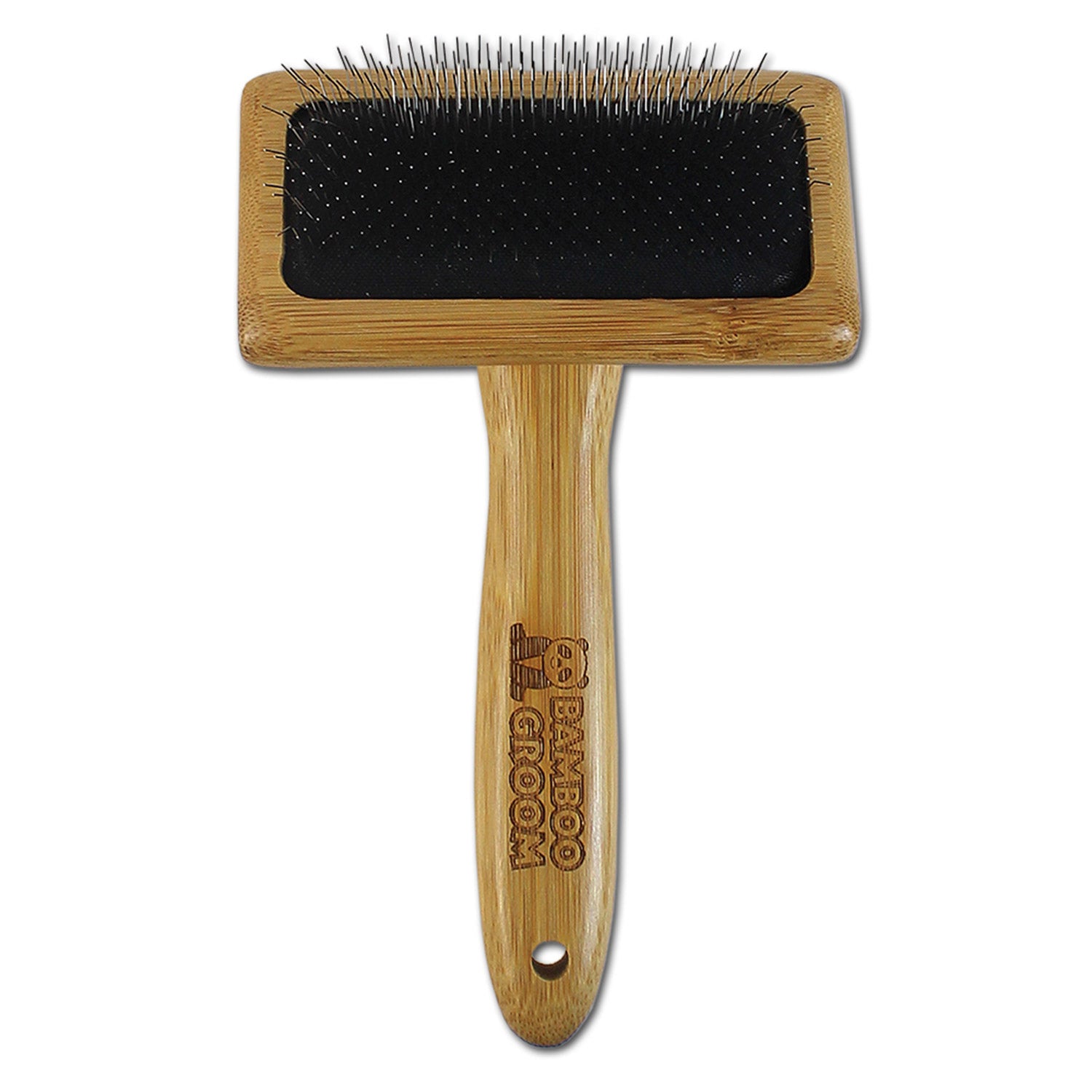 Bamboo Groom Slicker Brush with Stainless Steel Pins - M