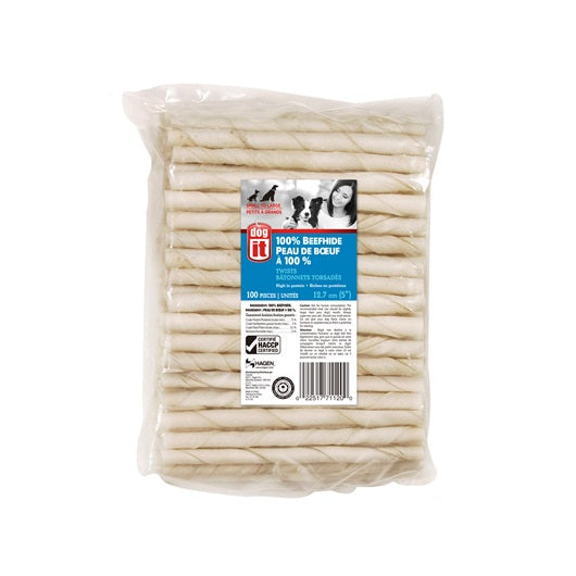 Dogit White Natural Beefhide Chew Stick, 10 mm x 12.5 cm (0.3-0.35 in x 5 in), 100 pack