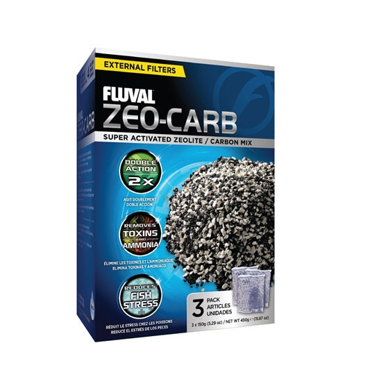 Masse filtrante Zeo-Carb Fluval, 450 g, 3 sachets en nylon de 150 g (5,3 oz)
