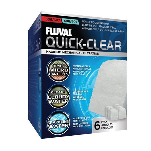 Masses filtrantes Quick Clear pour filtres Fluval 306/406 et 307/407, paquet de 6