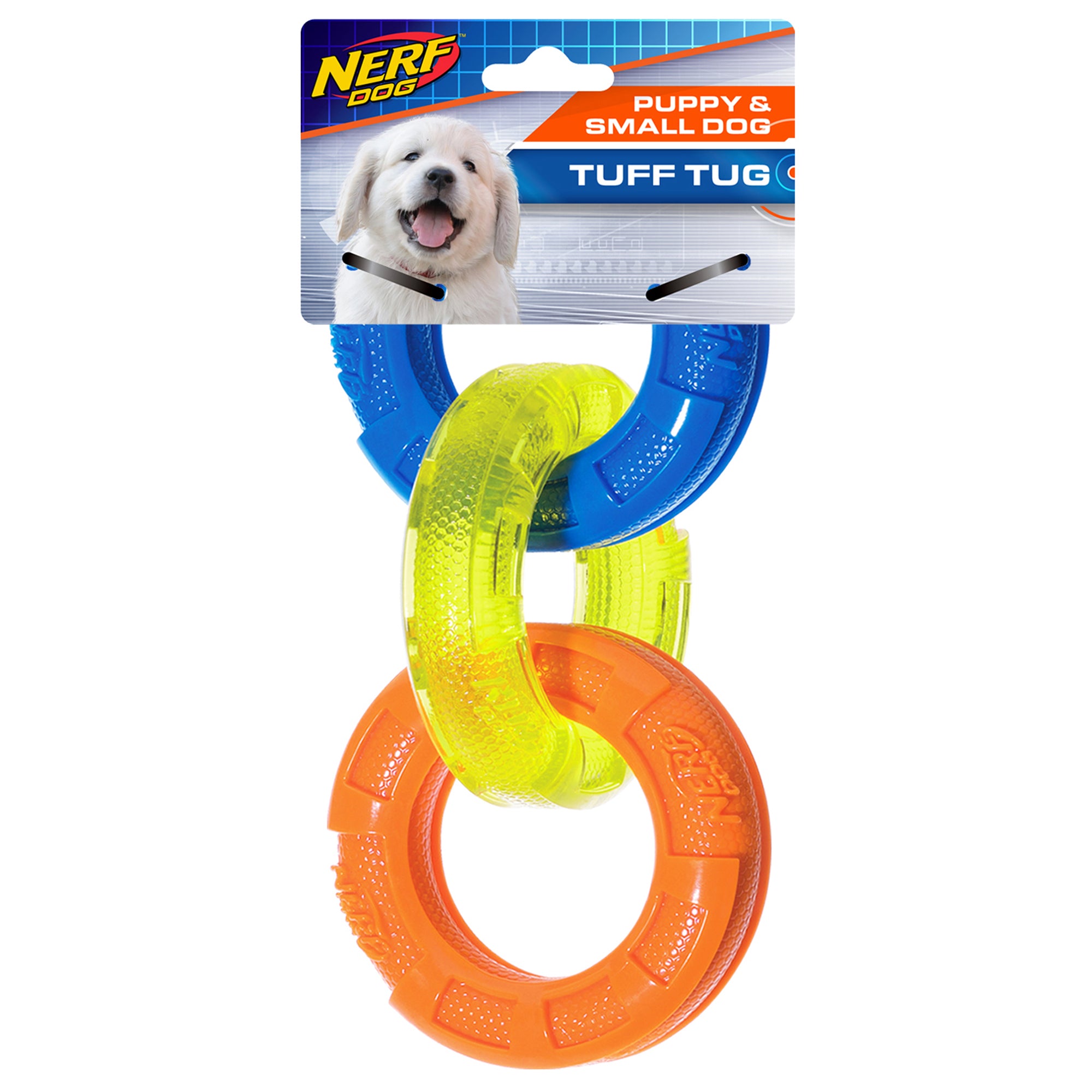Jouet à tirer Nerf Dog en TPR avec trois anneaux, petit, 19 cm (7,5 po)