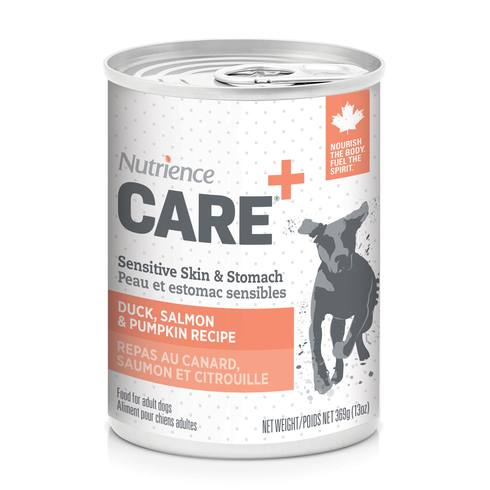 Pâté Nutrience Care Peau et estomac sensibles pour chiens, repas au canard, saumon et citrouille, 369 g (13 oz)