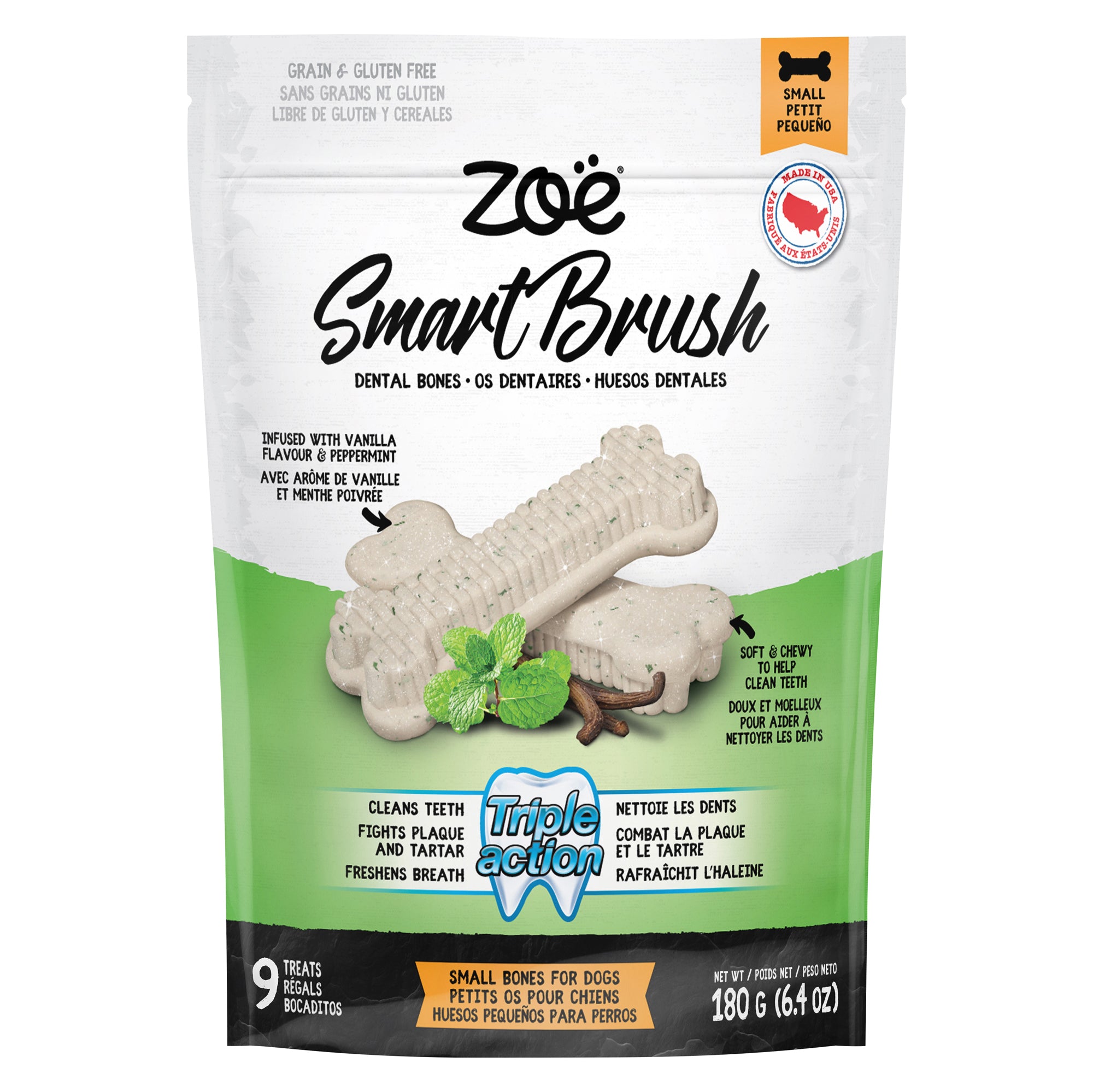 Régals dentaires Smart Brush Zoë pour chiens, os – paquet de 9 – 180 g (6,4 oz)