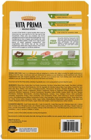 VITAKRAFT Sunseed Nourriture à Hérisson Vita Prima 25 oz - La niche&amp;moi