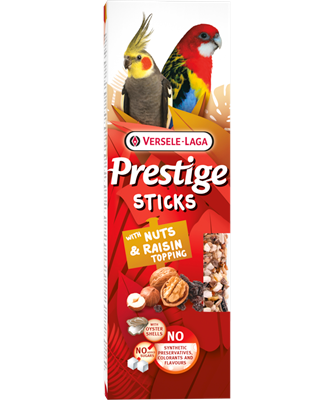 Versele-Laga Prestige Sticks Petits Perroquets avec Noix & Garniture de Raisins 140g