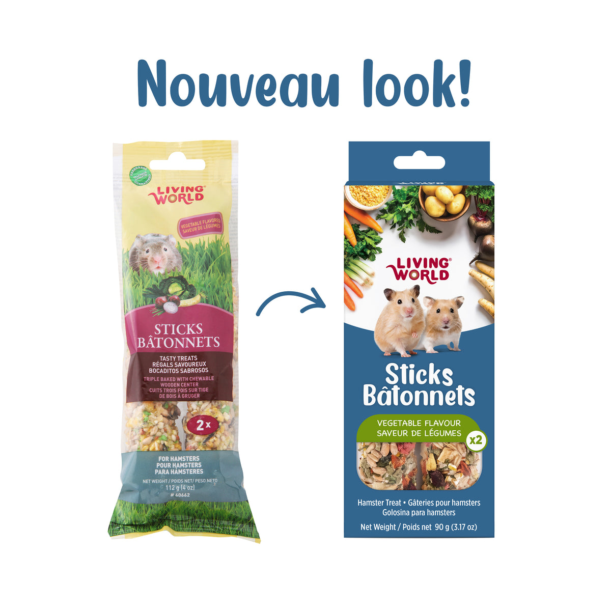 Bâtonnets Living World pour hamsters, saveur de légumes, paquet de 2, 90 g (3,17 oz) - La niche&amp;moi