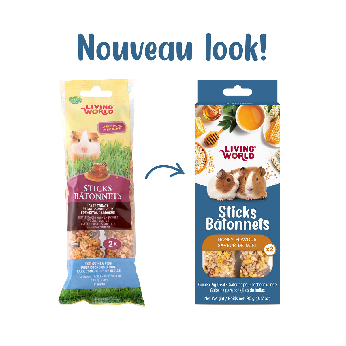 Bâtonnets Living World pour cochons d’Inde, saveur de miel, paquet de 2, 90 g (3,17 oz) - La niche&amp;moi