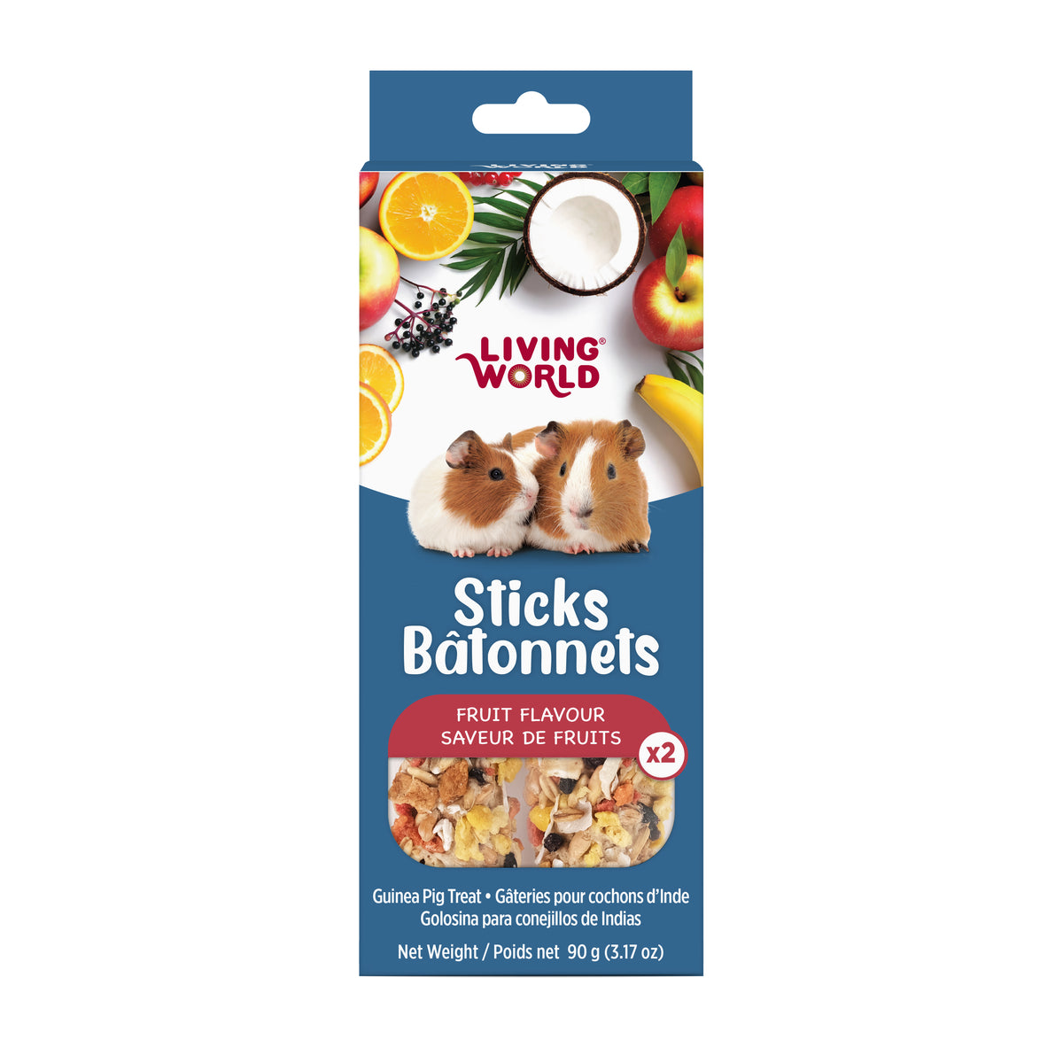 Bâtonnets Living World pour cochons d’Inde, saveur de fruits, paquet de 2, 90 g (3,17 oz) - La niche&amp;moi