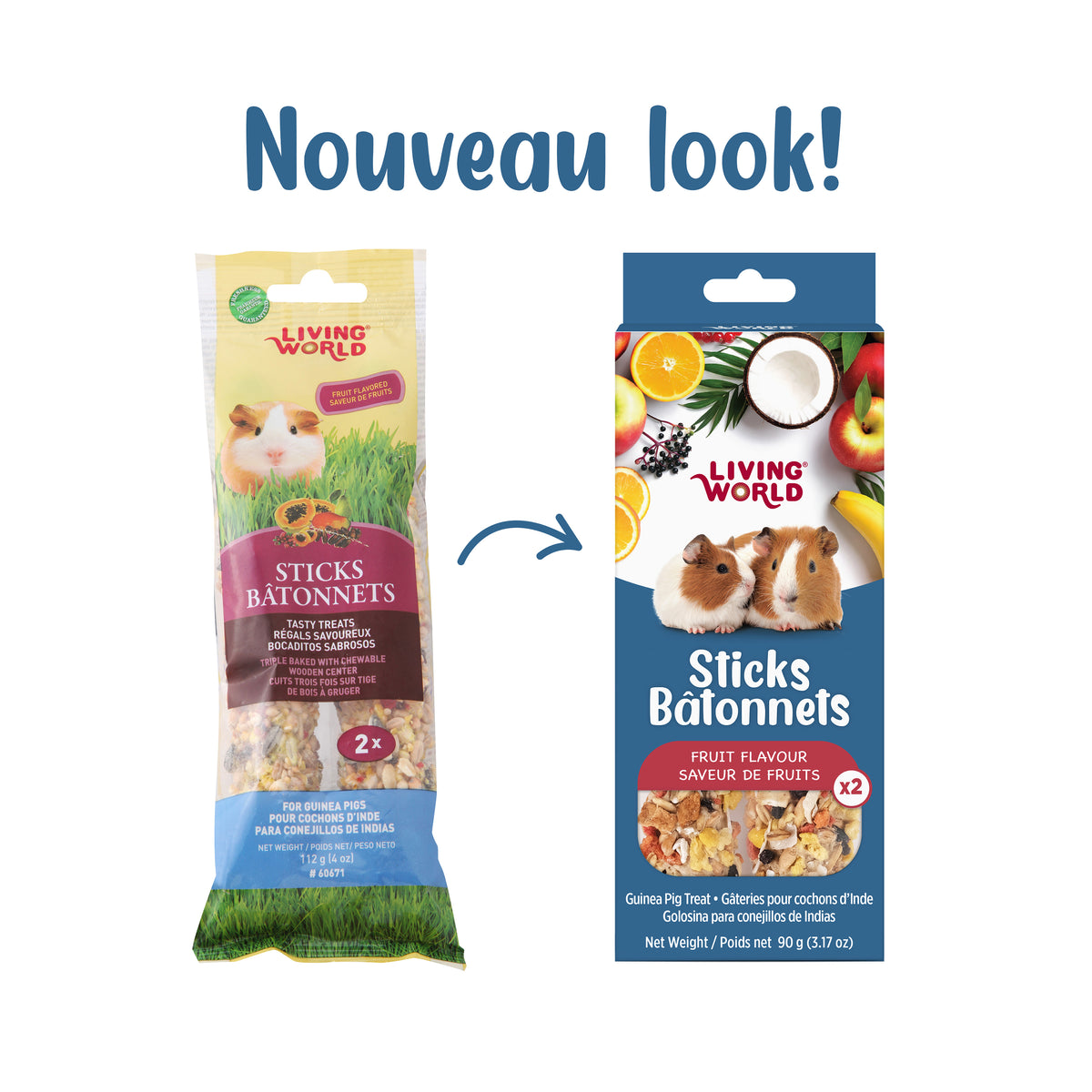 Bâtonnets Living World pour cochons d’Inde, saveur de fruits, paquet de 2, 90 g (3,17 oz) - La niche&amp;moi