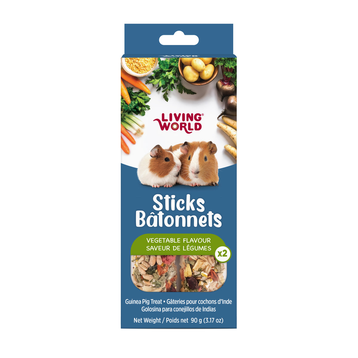 Bâtonnets Living World pour cochons d’Inde, saveur de légumes, paquet de 2, 90 g (3,17 oz) - La niche&amp;moi