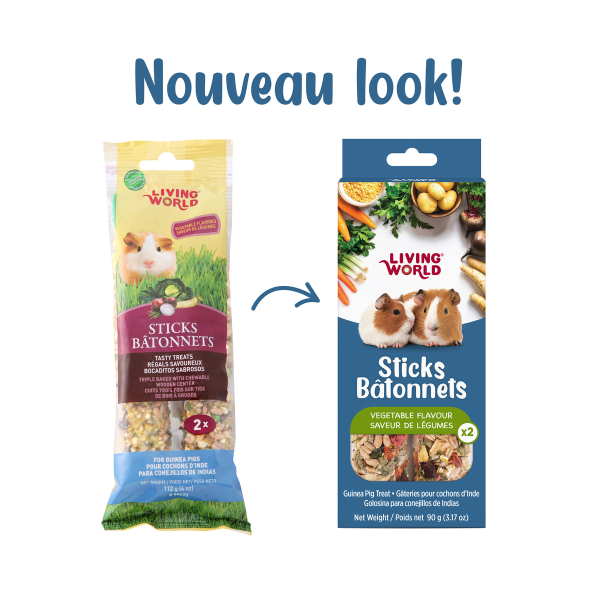 Bâtonnets Living World pour cochons d’Inde, saveur de légumes, paquet de 2, 90 g (3,17 oz) - La niche&amp;moi