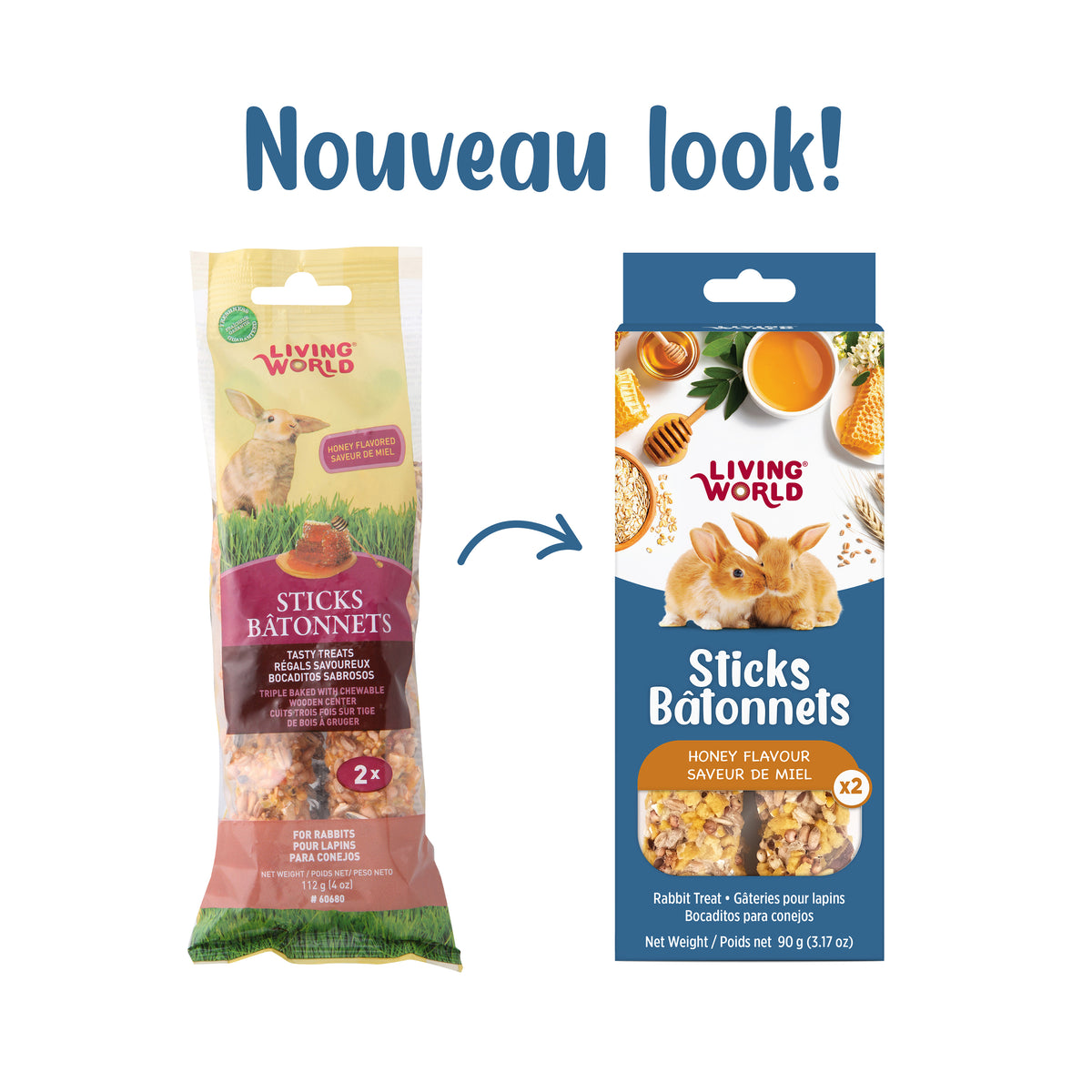 Bâtonnets Living World pour lapins, saveur de miel, paquet de 2, 90 g (3,17 oz) - La niche&amp;moi