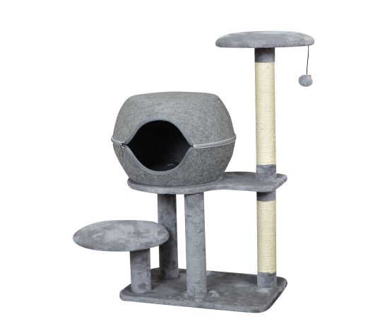 Bud'z Arbre à Chat 3 Niveaux Avec Cachette (58x38x96cm) Gris - La niche&moi