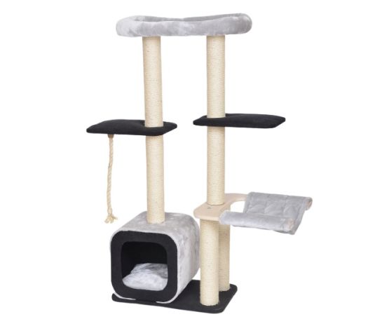 Bud'z Arbre à Chat Olympe Avec Hamac, Condo Et Corde, Gris (58x38x140cm) - La niche&moi