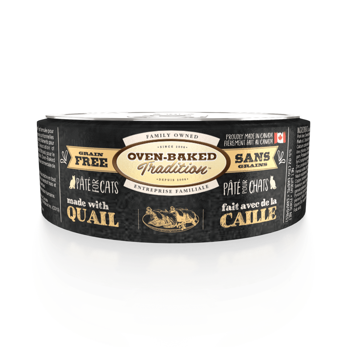 Pâté Sans Grains Oven-Baked Tradition pour Chats - Caille 5.5 oz - La niche&amp;moi