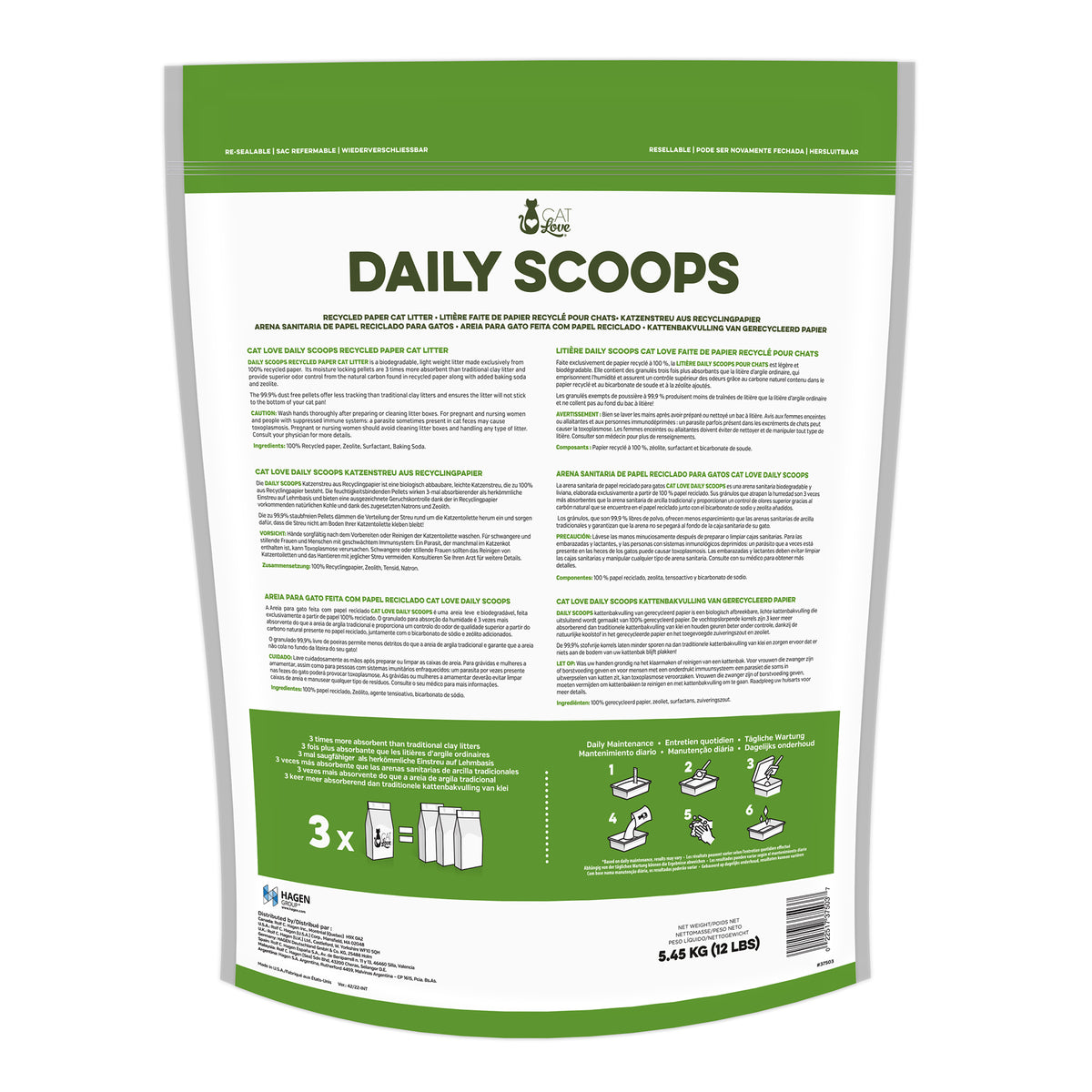 Litière pour chats Daily Scoops Cat Love faite de papier recyclé, sac de 5,44 kg (12 lb) - La niche&amp;moi