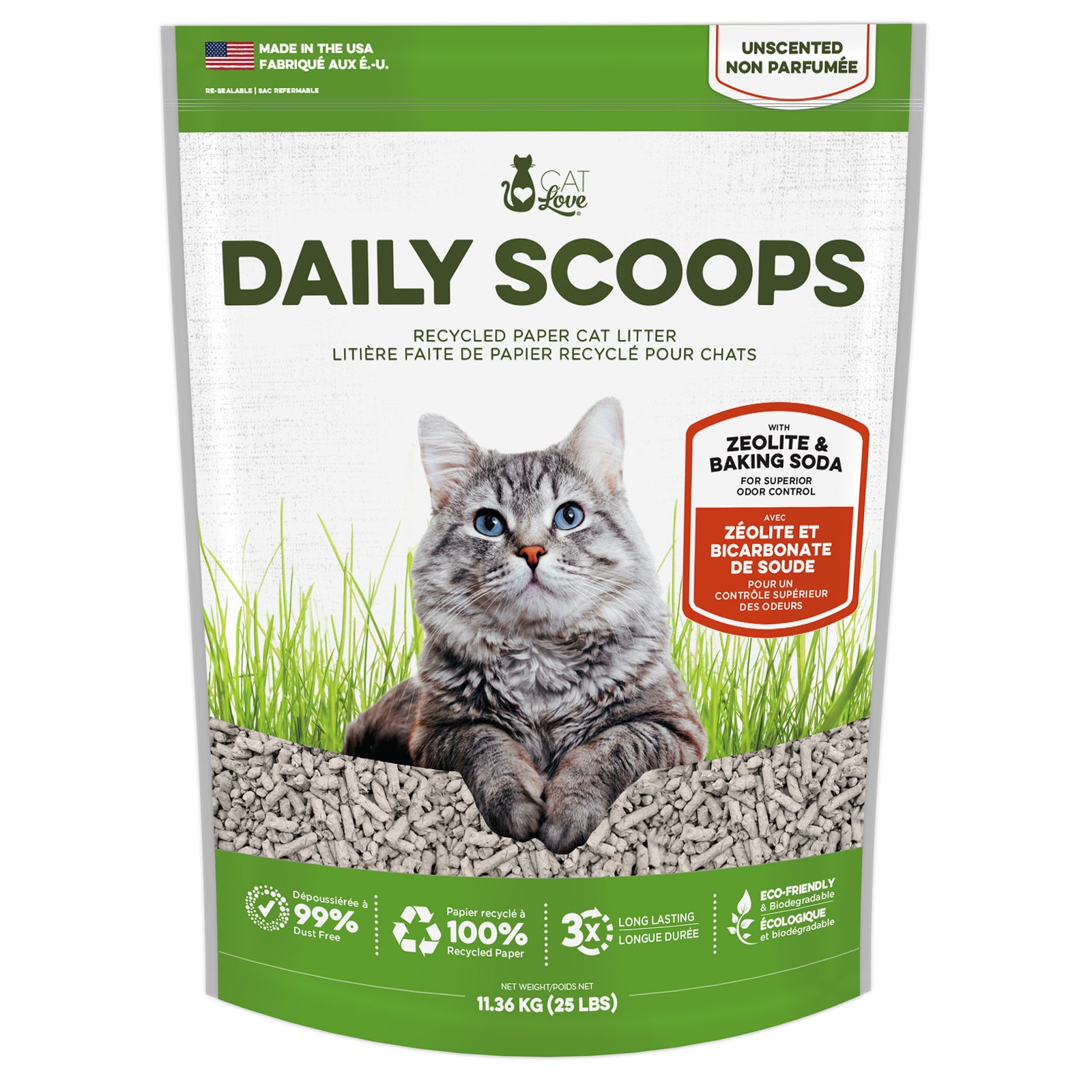 Litière pour chats Daily Scoops Cat Love faite de papier recyclé, sac de 11,36 kg (25 lb) - La niche&moi