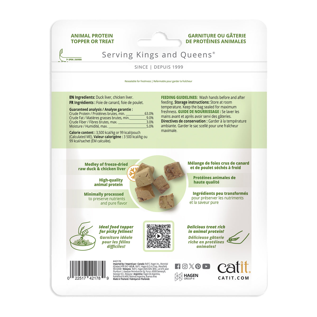 Gâteries Catit Cru séché à froid, Foies de canard et de poulet, 28,4 g