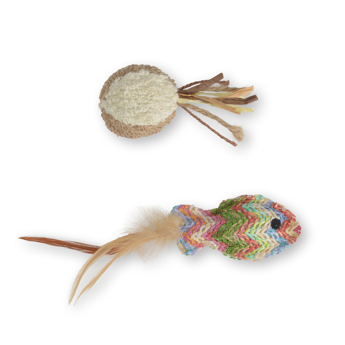 Jouet Catit pour chats, poisson tissé en paille et balle en ratine - La niche&amp;moi