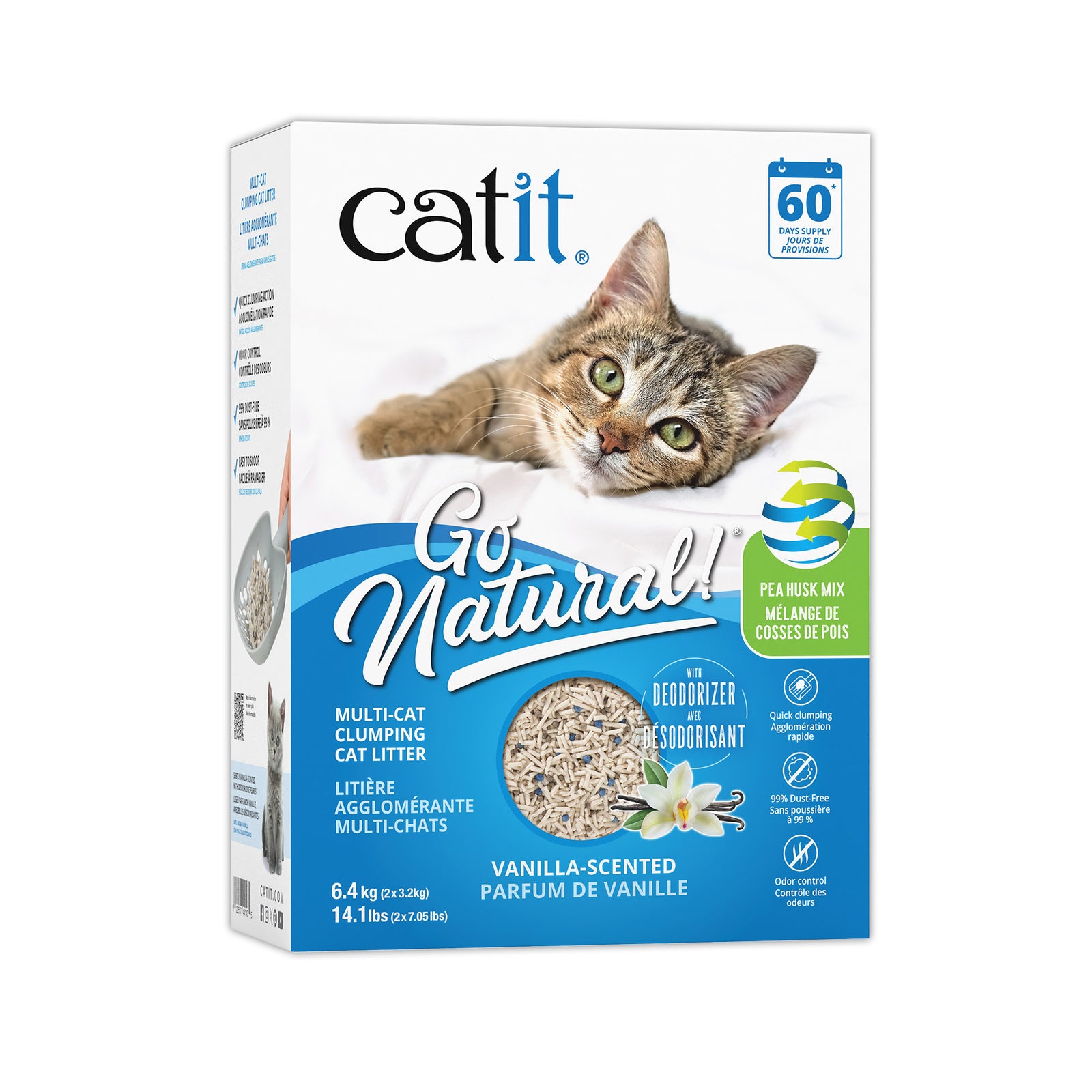 Litière agglomérante Catit Go Natural! Multi-chats à base de cosses de pois, vanille, 6,4 kg - La niche&moi