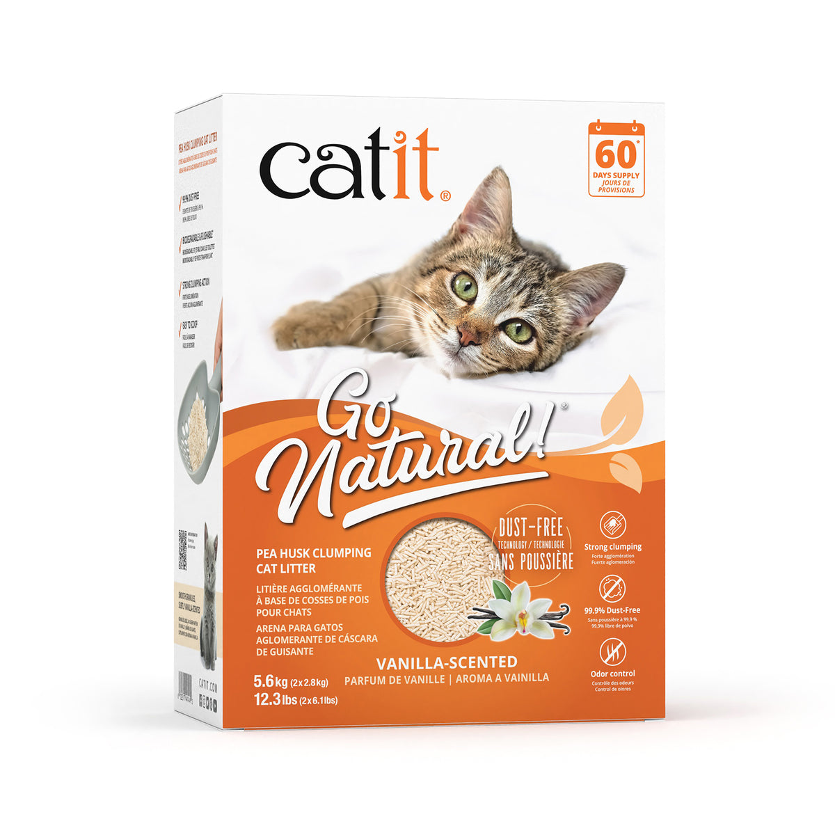 Litière agglomérante Go Natural! Catit, cosses de pois, parfum de vanille, boîte de 5,6 kg (12,3 lbs) - La niche&amp;moi