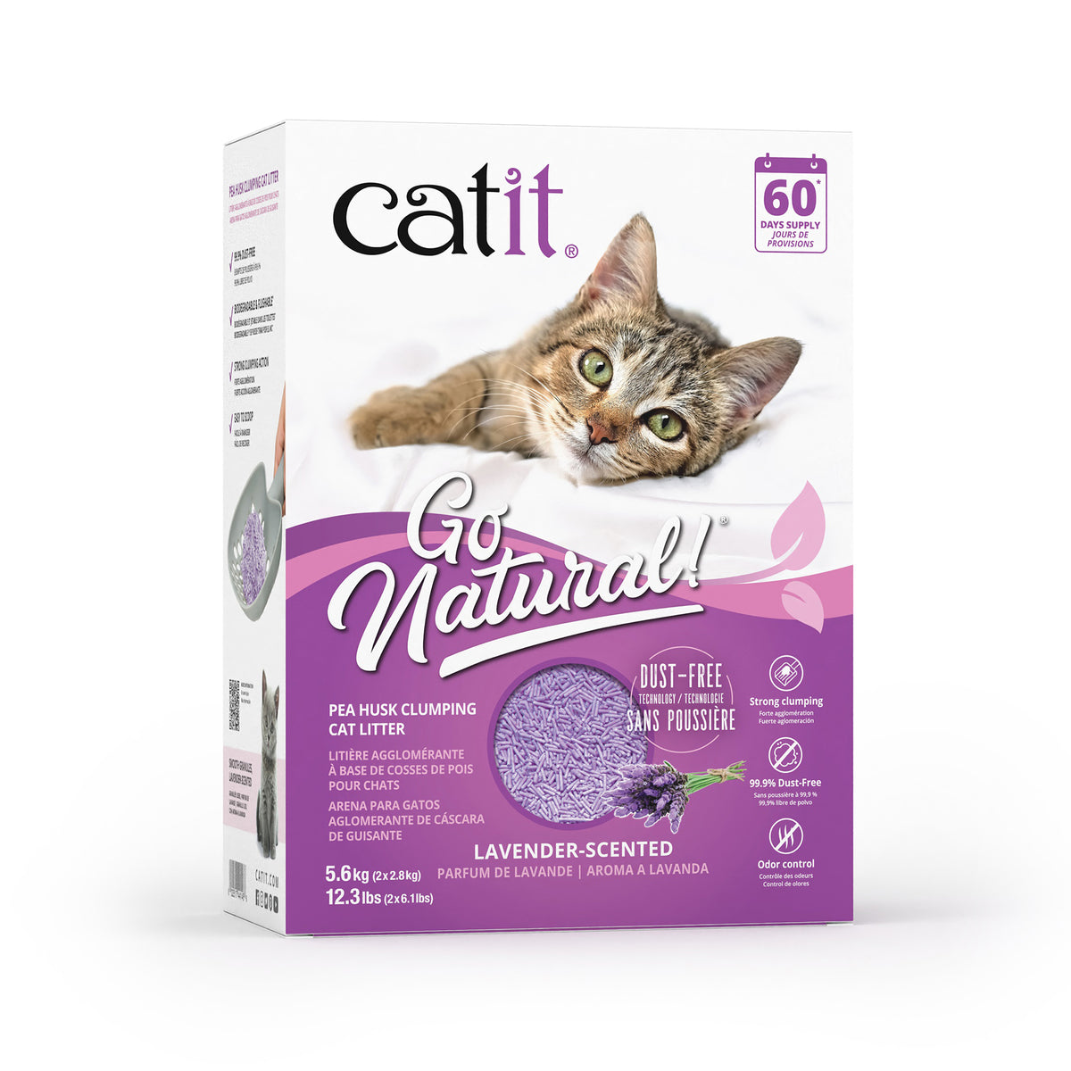 Litière agglomérante Go Natural! Catit, cosses de pois, parfum de lavande, boîte de 5,6 kg (12,3 lbs) - La niche&amp;moi
