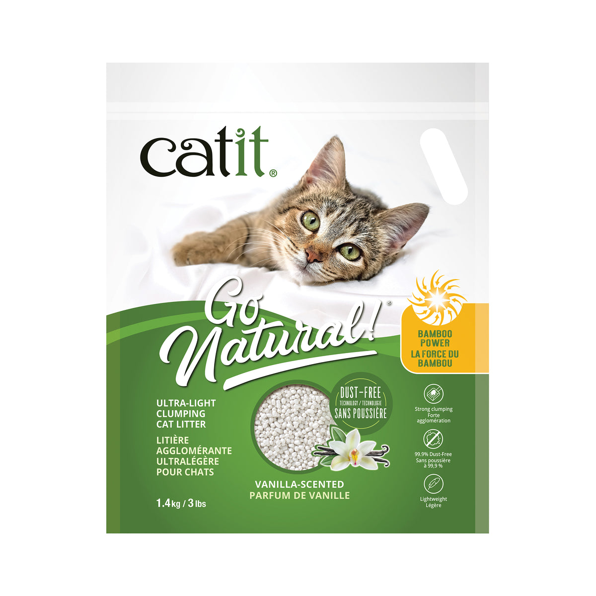 Litière agglomérante Catit Go Natural! ultralégère, vanille, 1,4 kg - La niche&amp;moi