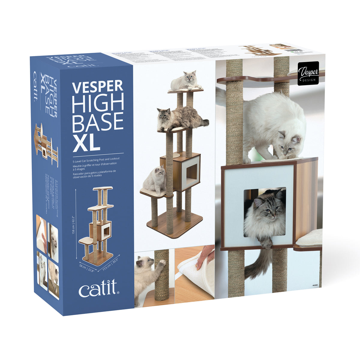Meuble Catit Vesper High Base, noyer, XL, 77,5 x 58 x 158 cm (30,5 x 22,8 x 62,2 po) - La niche&amp;moi