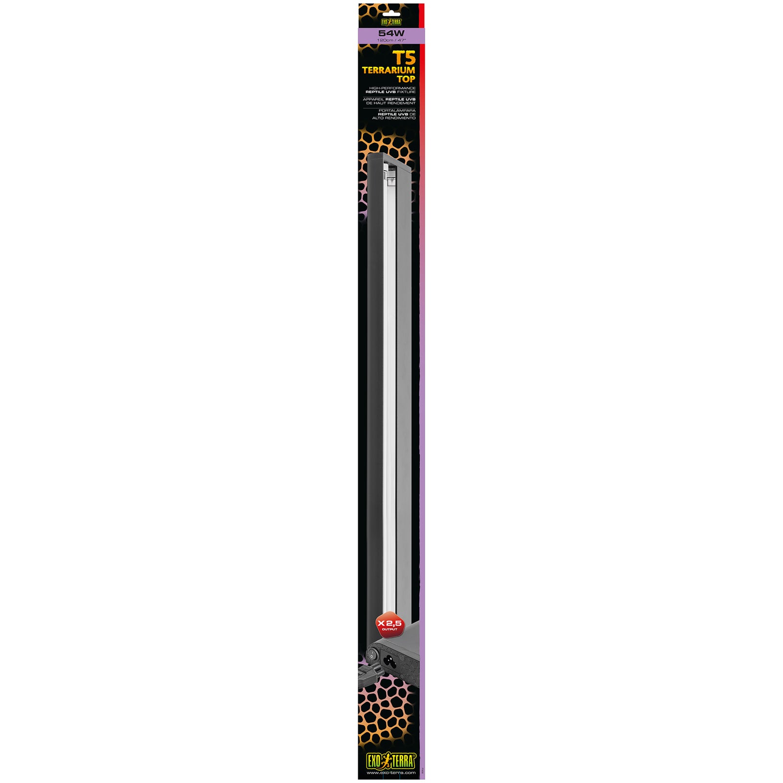 Couvercle d’éclairage T5 Reptile UVB Exo Terra à rendement très élevé, 54 W, 120 cm (47 po) - La niche&moi