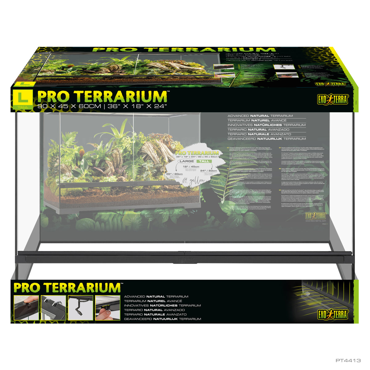 Terrarium professionnel Exo Terra, habitat avancé naturel, moyen/large, 90 x 45 x 60 cm - La niche&amp;moi