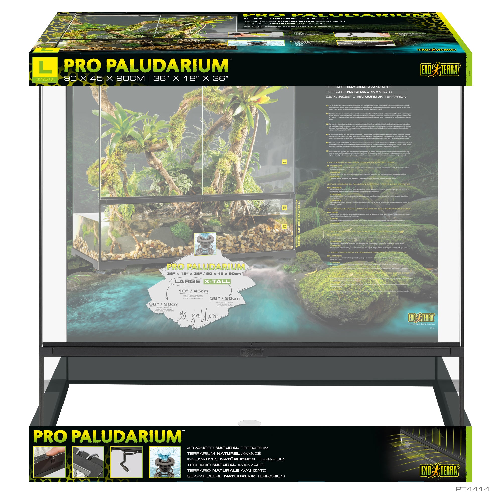Paludarium professionnel Exo Terra, habitat avancé naturel, grand/très haut, 90 x 45 x 90 cm