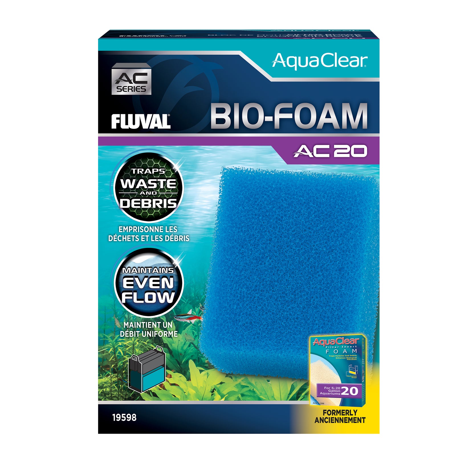 Bloc de mousse Bio-Foam pour filtre à moteur AquaClear 20 Fluval, paquet de 1 - La niche&moi