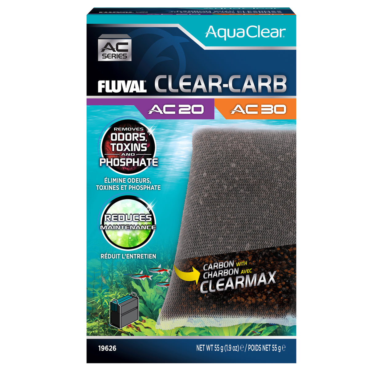 Masse filtrante Clear-Carb pour filtre à moteur AquaClear 20/30 Fluval, 55 g (1,9 oz) - La niche&amp;moi