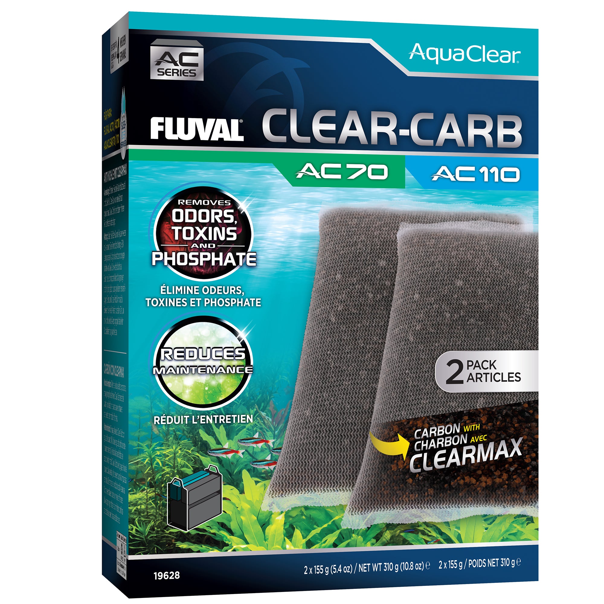 Clear-Carb for AquaClear AC70/AC110 Power Filter, 10.8 oz / 310 g, 2-Pack