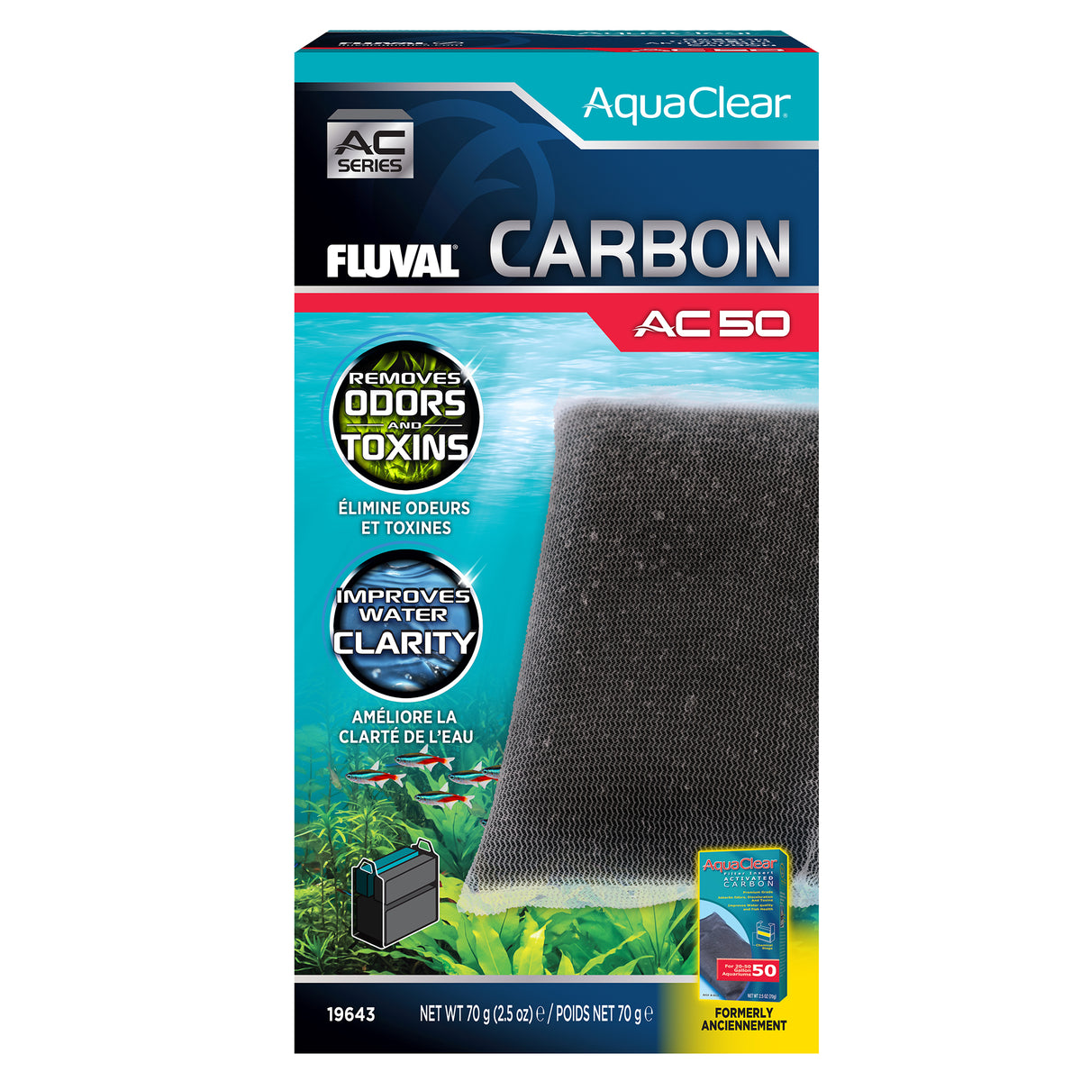 Charbon pour filtre à moteur AC50 AquaClear, 70 g (2,5 oz)