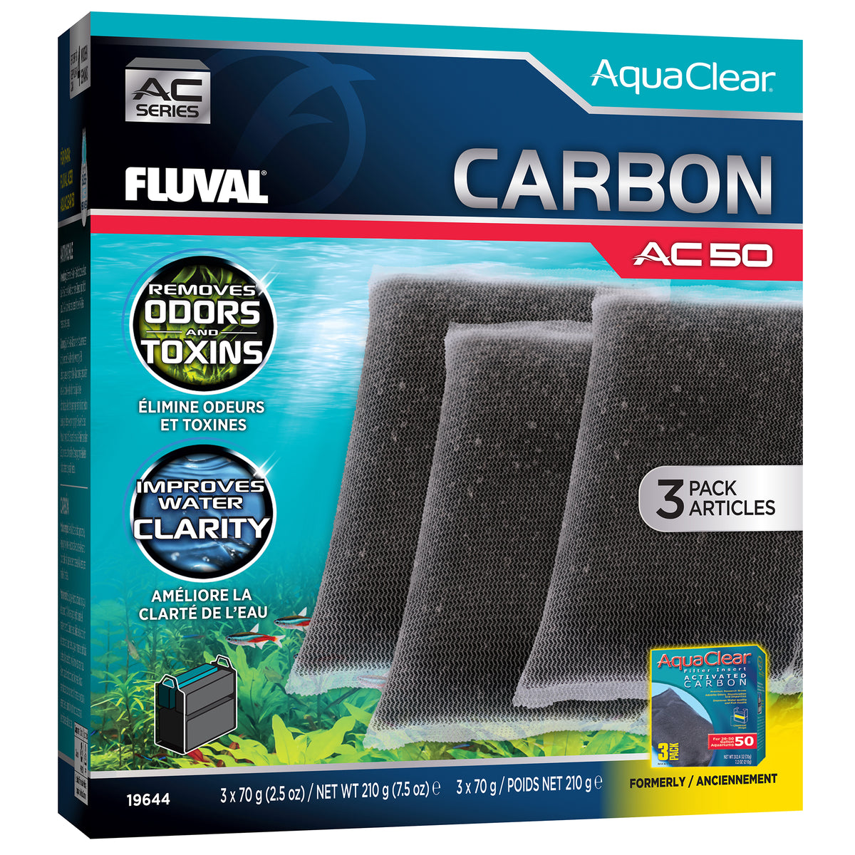 Charbon pour filtre à moteur AC50 AquaClear, 210 g (7,5 oz), paquet de 3 - La niche&amp;moi