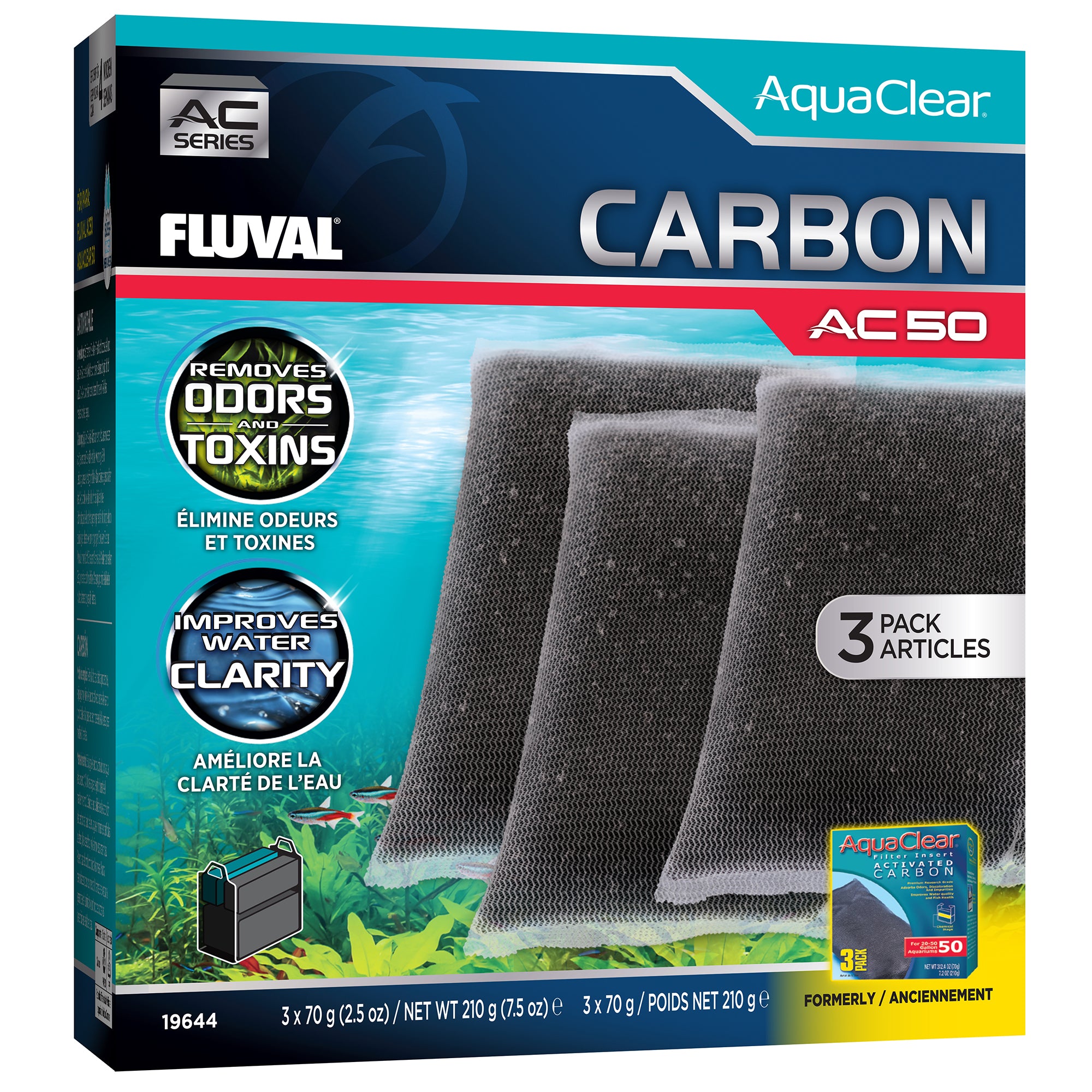 Carbon for AquaClear AC50 Power Filter, 7.5 oz / 210 g, 3-Pack