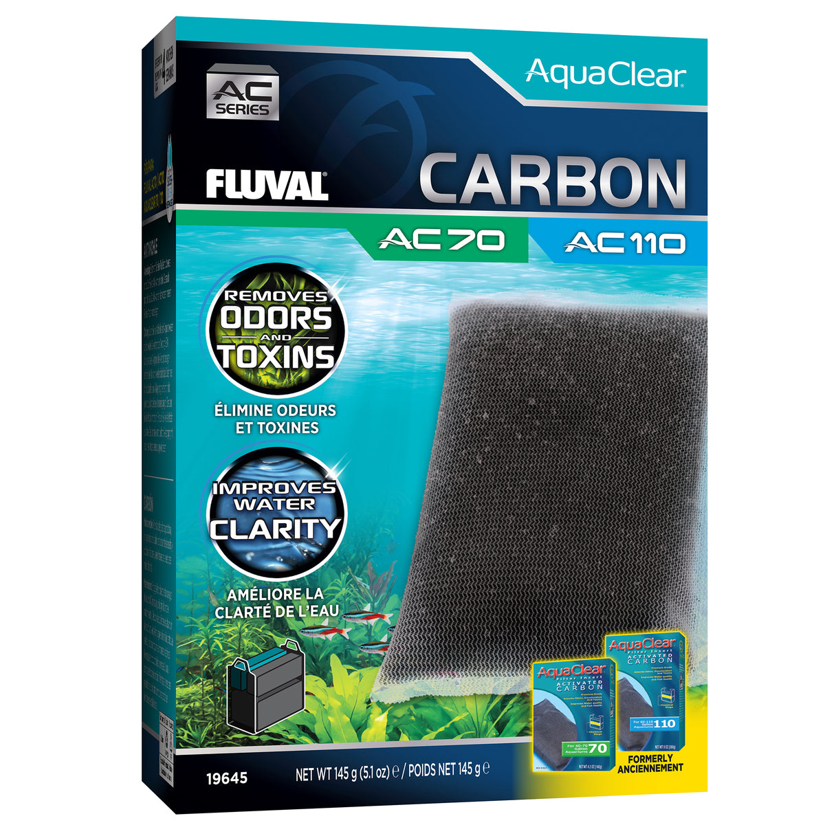 Charbon pour filtre à moteur AC70/AC110 AquaClear, 145 g (5,1 oz) - La niche&amp;moi