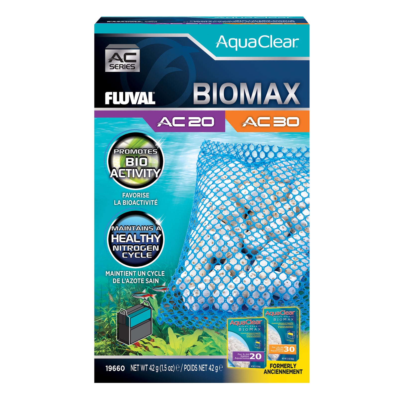 Masse filtrante BIOMAX pour filtre à moteur AquaClear 20/30 Fluval, 42 g (1,5 oz) - La niche&moi