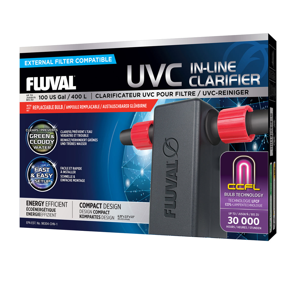 Fluval UVC In-Line Clarificateur UVC pour filtreur Externe - Jusqu&#39;à 100 US Gal (400 L) - La niche&amp;moi