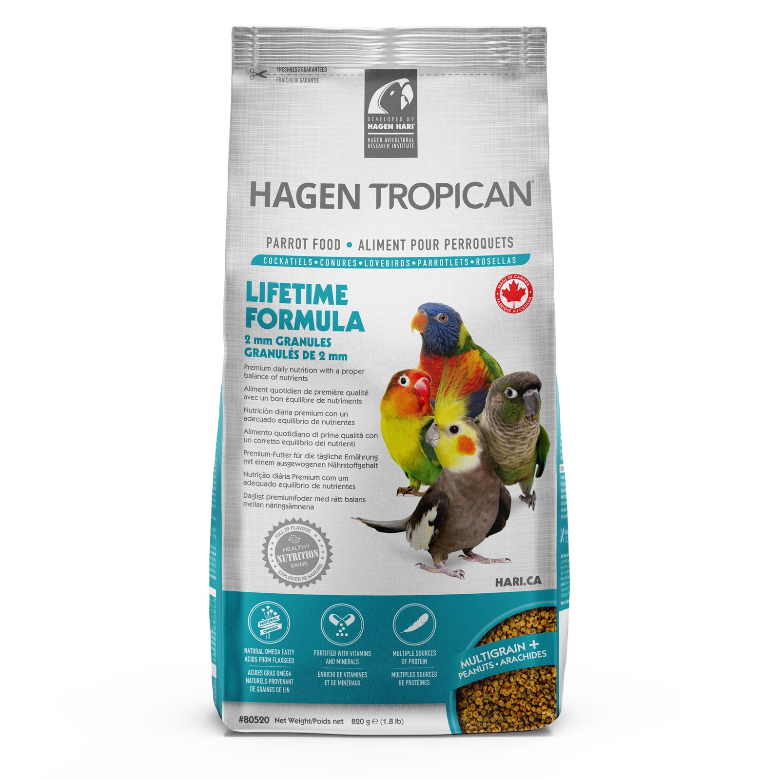 Aliment Lifetime Tropican pour petits perroquets, granulés de 2 mm, 820 g (1,8 lb)