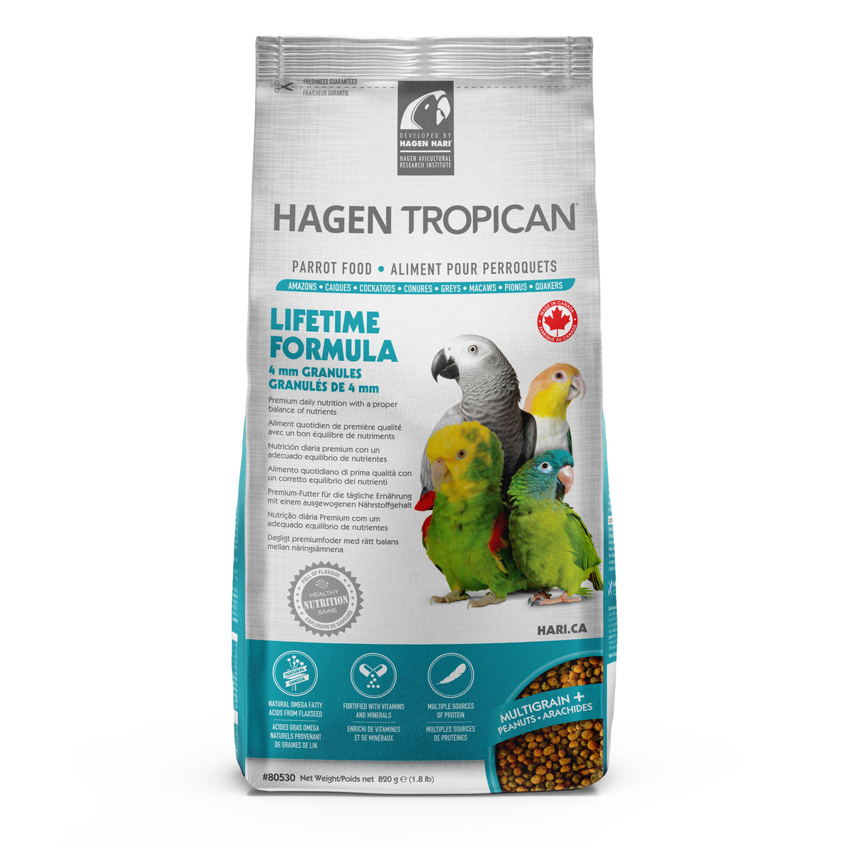 Tropican Lifetime Formula Granules for Parrots (4 mm) - 820 g (1.8 lb)