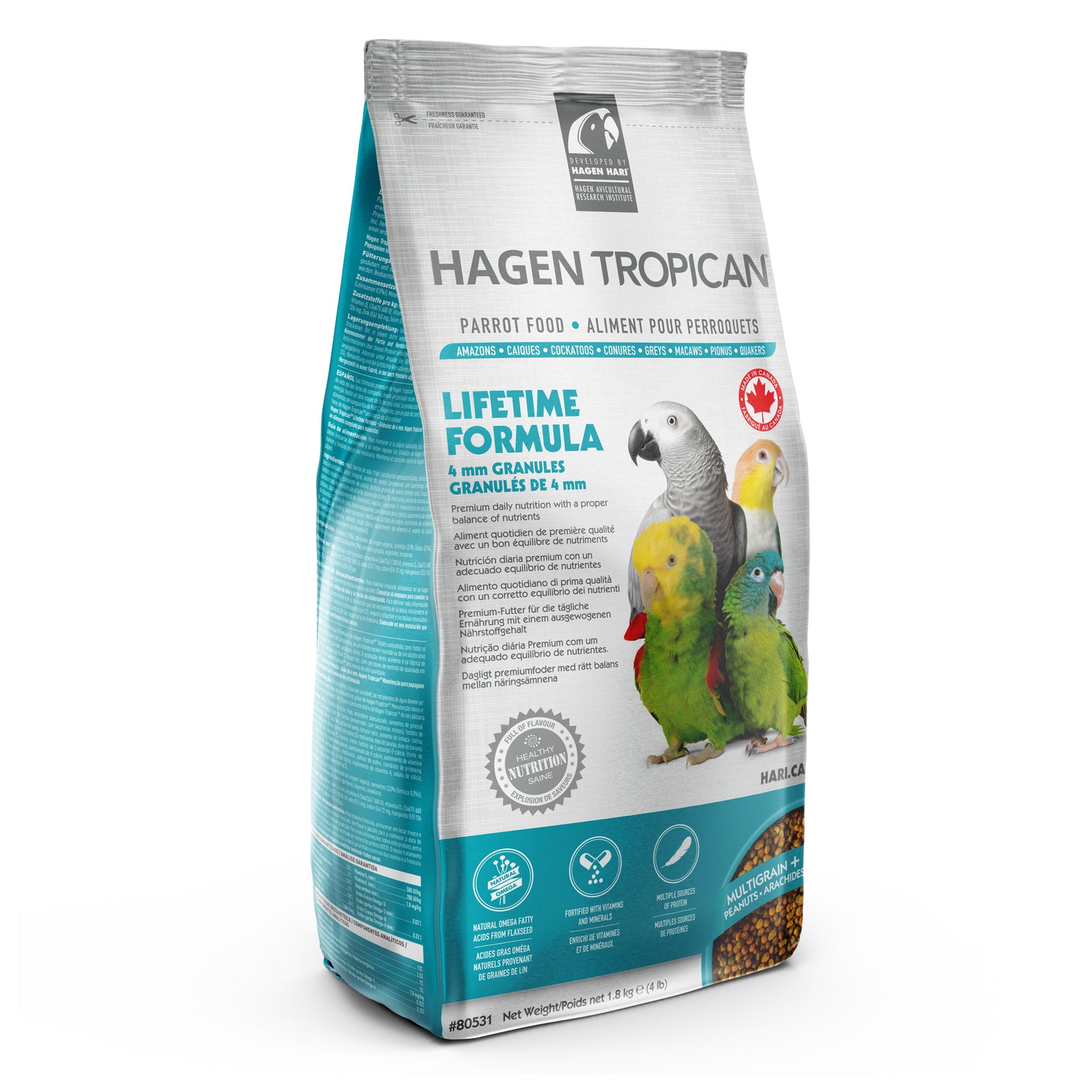 Aliment Lifetime Tropican pour perroquets, granulés de 4 mm, 1,8 kg (4 lb)