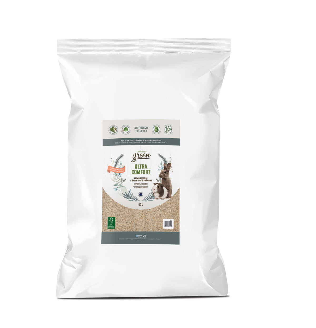Litière Ultra Comfort Living World Green de qualité supérieure, 50 L, gros format - La niche&amp;moi