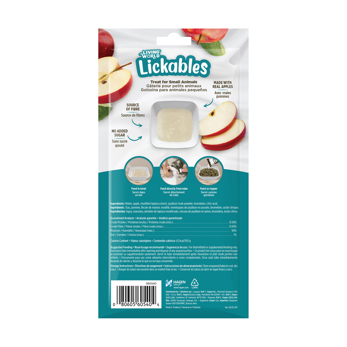 Gâteries Lickables Living World pour petits animaux, saveur de pomme, 5 tubes (10 g) - La niche&amp;moi