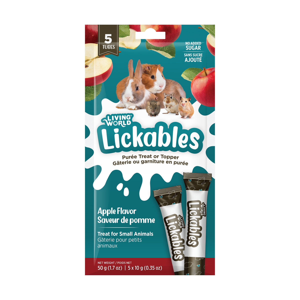 Gâteries Lickables Living World pour petits animaux, saveur de pomme, 5 tubes (10 g) - La niche&amp;moi
