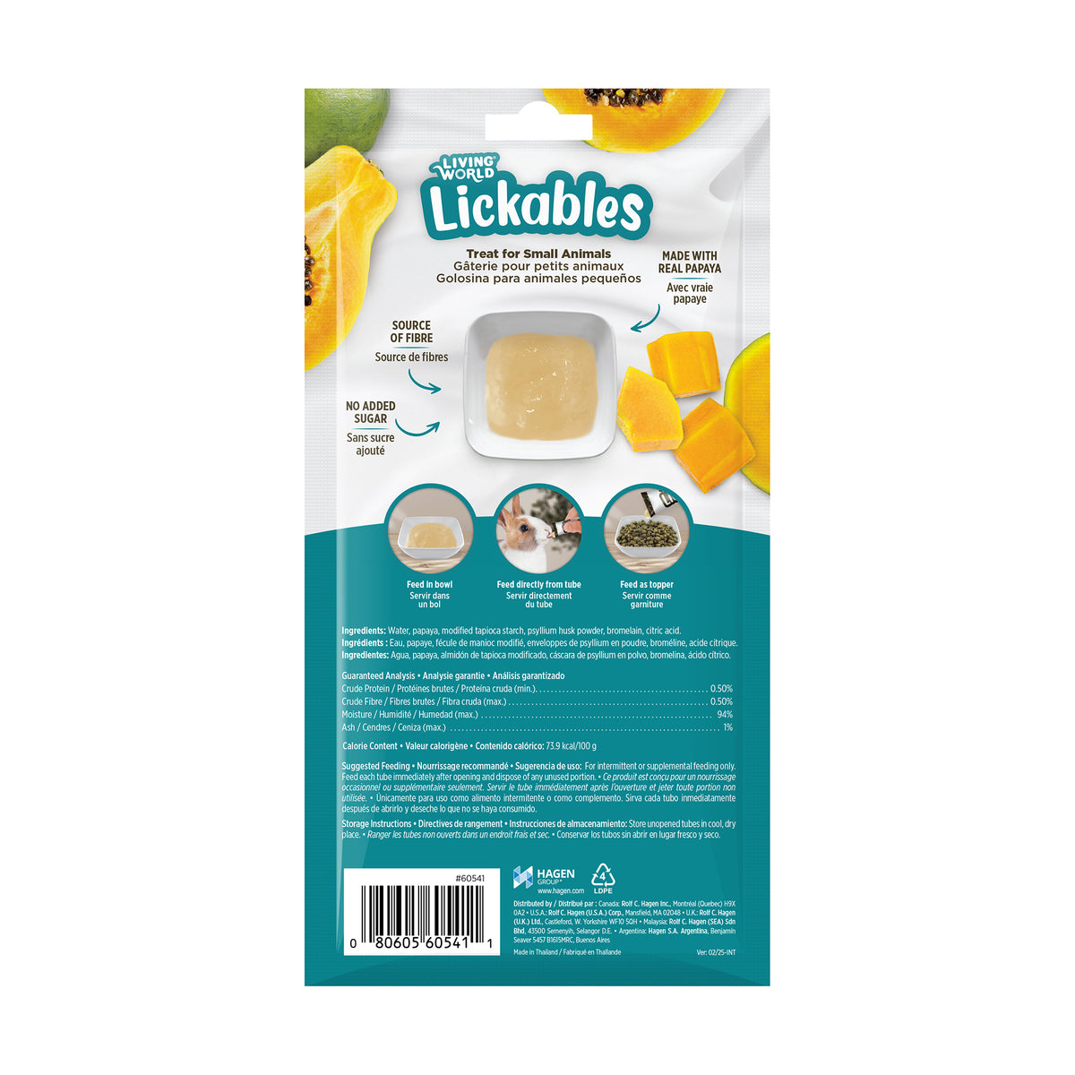 Gâteries Lickables Living World pour petits animaux, saveur de papaye, 5 tubes (10 g) - La niche&amp;moi