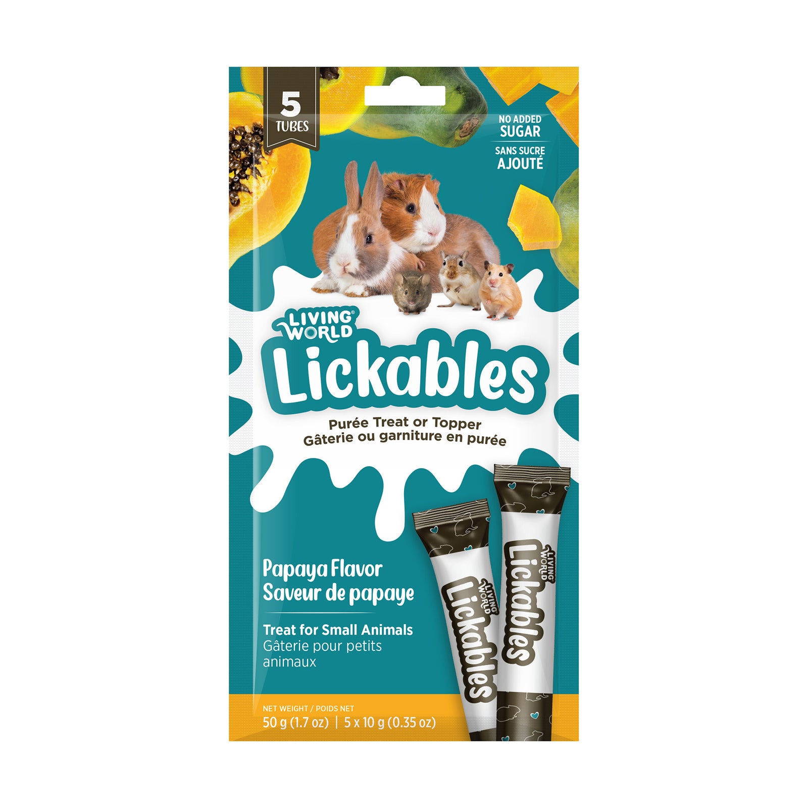 Gâteries Lickables Living World pour petits animaux, saveur de papaye, 5 tubes (10 g) - La niche&moi