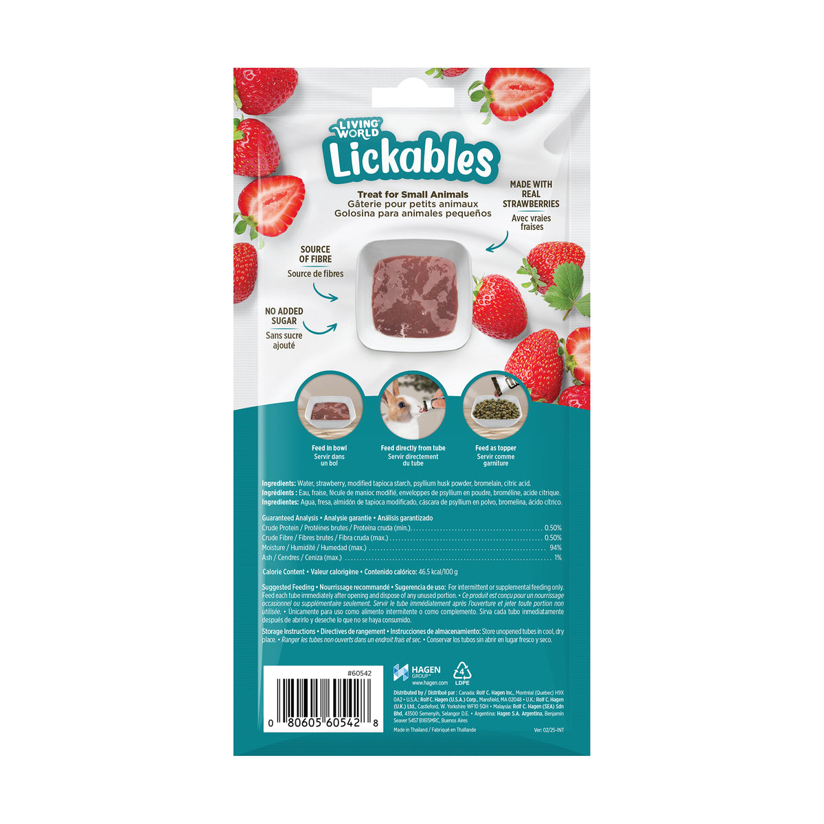 Gâteries Lickables Living World pour petits animaux, saveur de fraise, 5 tubes (10 g) - La niche&amp;moi